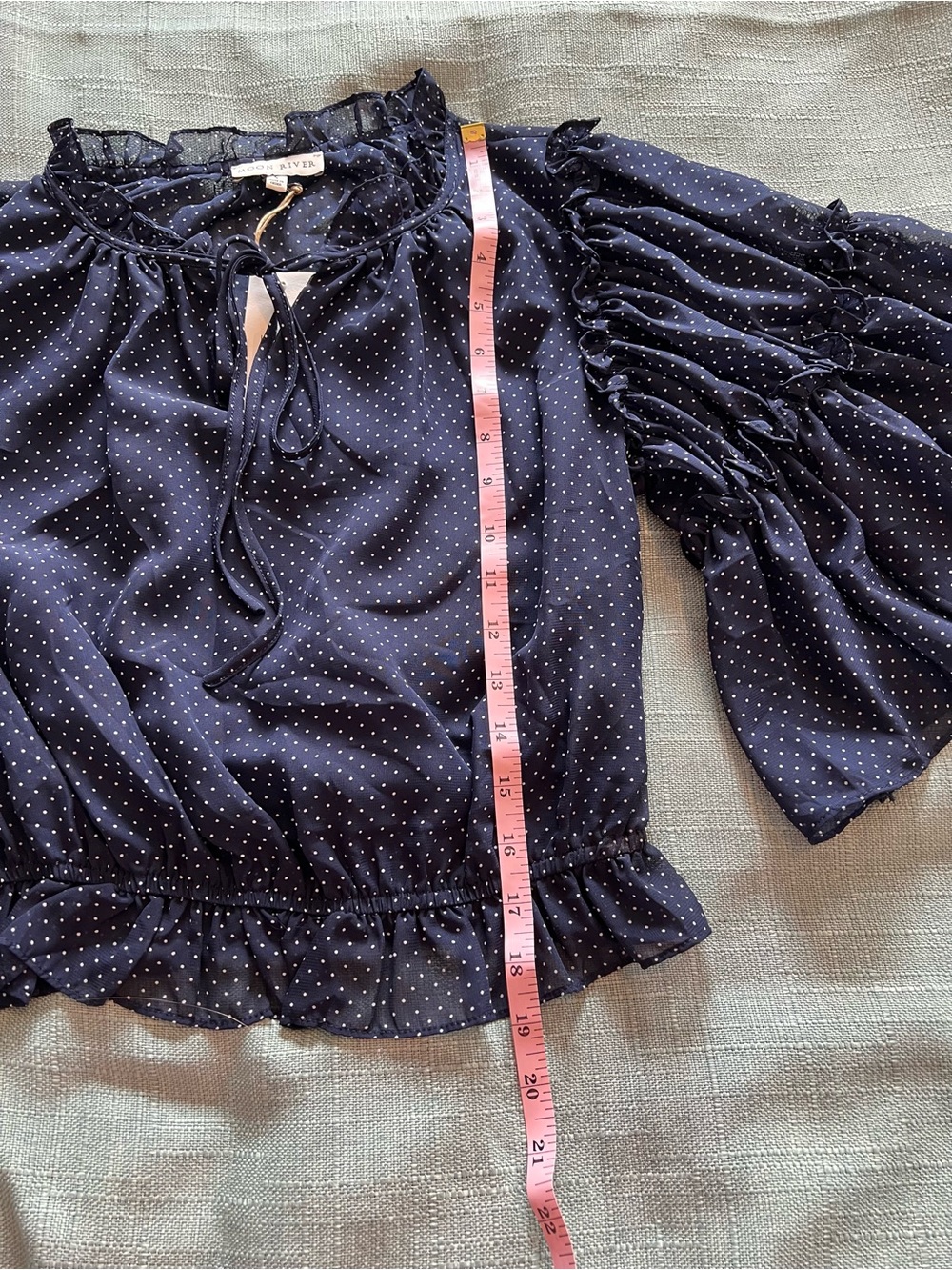 Moon River Navy Polka Dot Ruffle Sleeve Blouse Size Small NWT - Picture 6 of 6